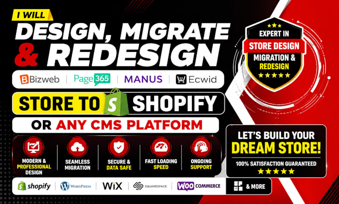 design migrate bizweb ecwid page365 manus store to shopify or ayn cms