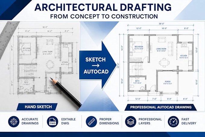 create autocad floor plans, elevations and sections