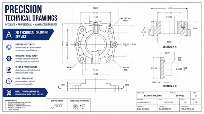 draw technical drawing illustration