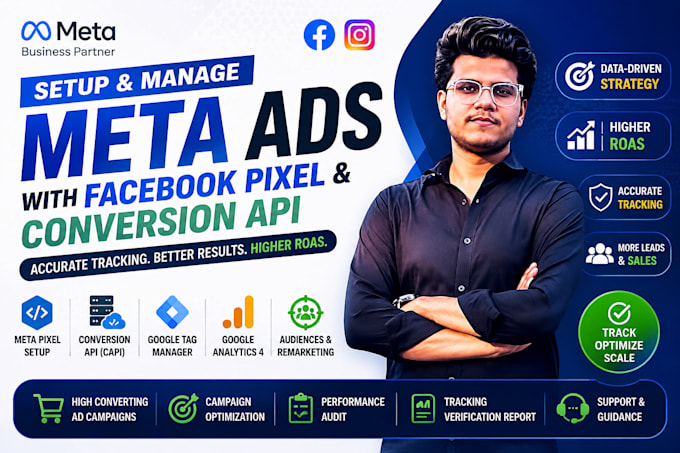 create and manage meta fb insta ads and tiktok ads with pixel and conversion API
