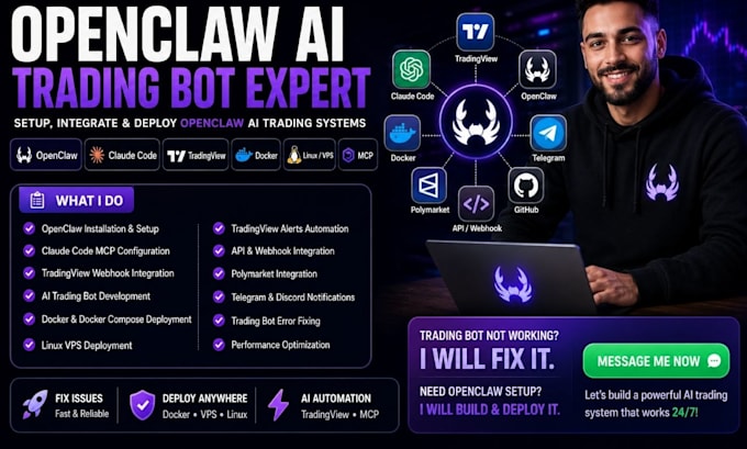 setup open claw ai trading bot claude code mcp tradingview polymarket docker vps