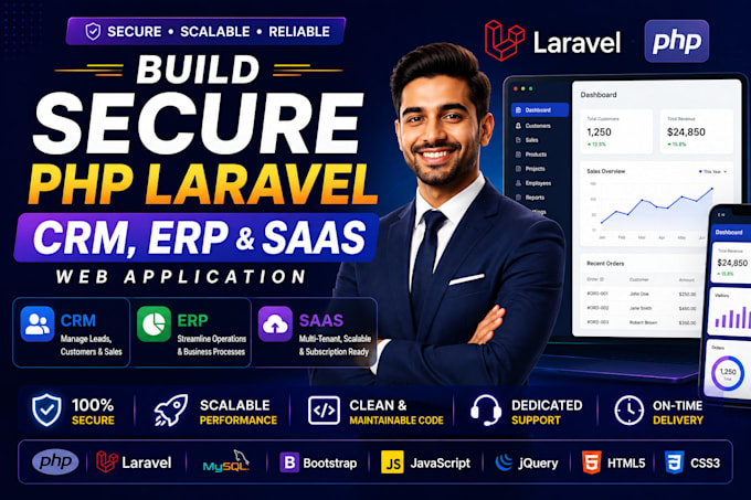 build secure PHP laravel CRM, erp and saas web application