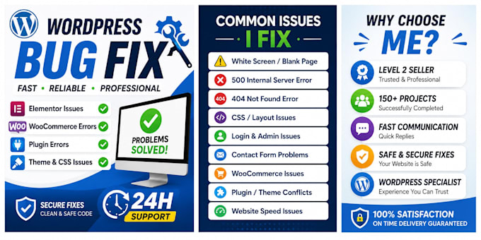 fix wordpress errors, bugs, and elementor issues