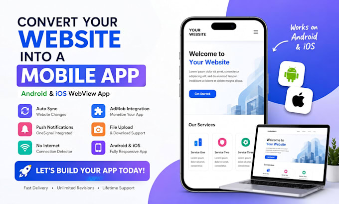 convert website to app, ios app and android app, publish apps on stores, webview