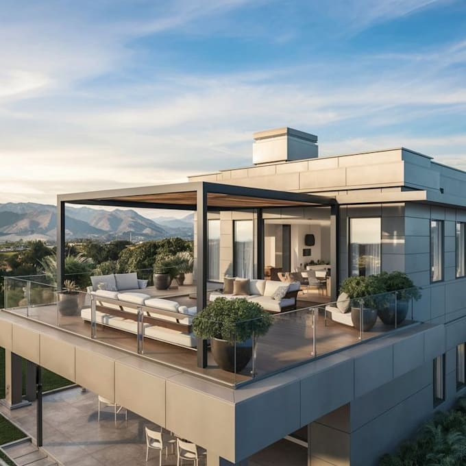 design contemporary rooftop terrace with pool and lounge area
