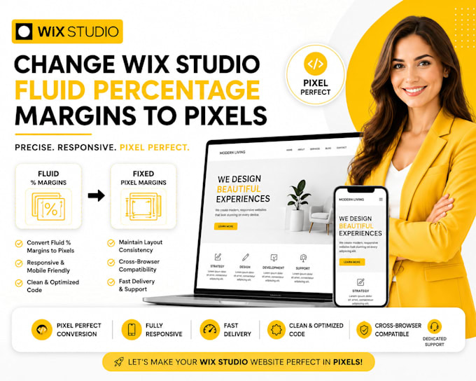 wix studio fluid percentage margins to pixels with responsive design