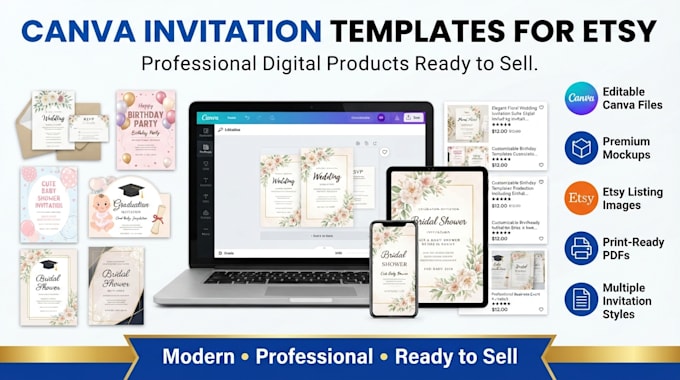 create canva invitation templates for etsy digital products with mockups