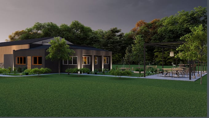 design backyard, landscape, patio, and swimming pool 3d