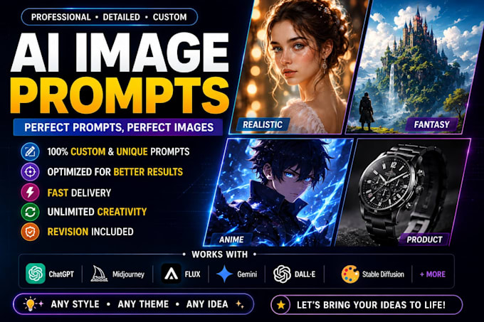 write professional ai image prompts for chatgpt, gemini