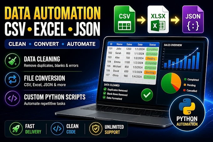 automate CSV excel json data processing and file conversion
