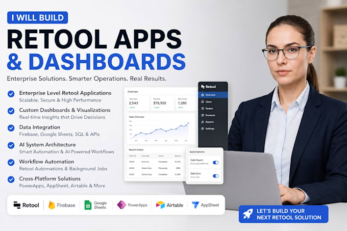 build enterprise retool applications dashboards firebase google sheets power app