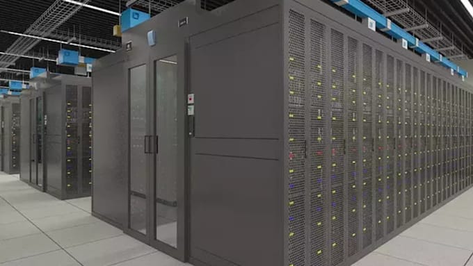 create 3d cgi warehouse data center with 3d interior rendering