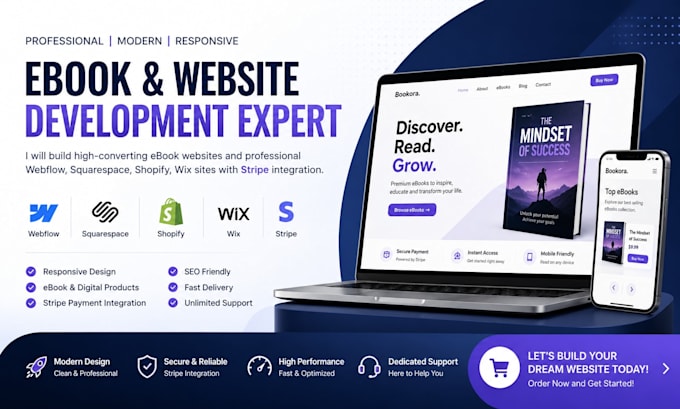 desigh ebook webflow squarespace shopify stripe integration responsive wix