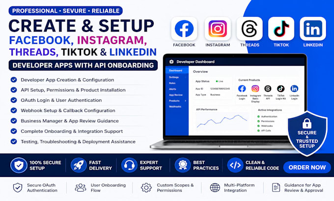 create facebook, instagram, tiktok, linkedin developer apps