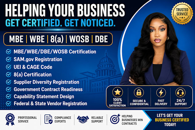 help with mbe wbe dbe wosb 8a certification, sam gov uei and cage code