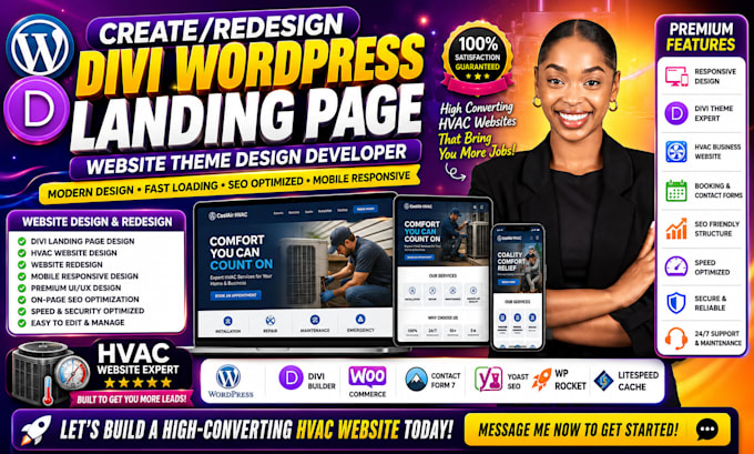 create divi hvac wordpress landing page website theme design redesign developer