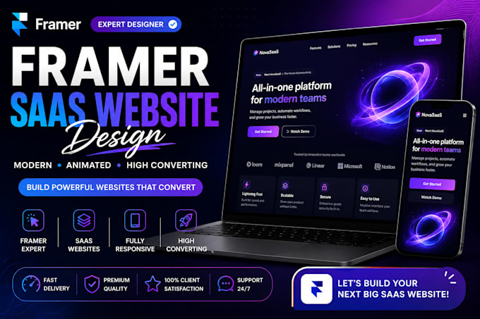 design a professional framer website for your saas or startup responsive website