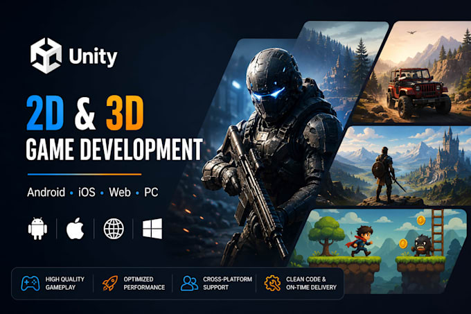 develop unity 2d 3d games for android ios PC and webgl