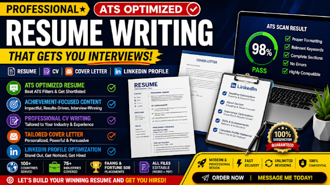 write professional ats resume, CV, cover letter and linkedin profile