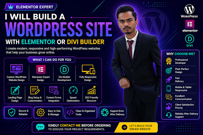 build responsive wordpress site with elementor or divi