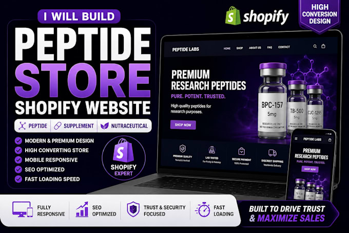 design peptide website peptide store supplement website peptide shopify store