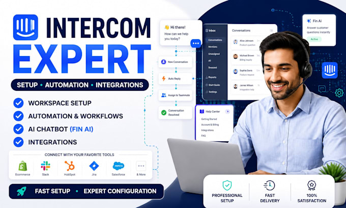 set up intercom, workflows, chatbot, and integrations