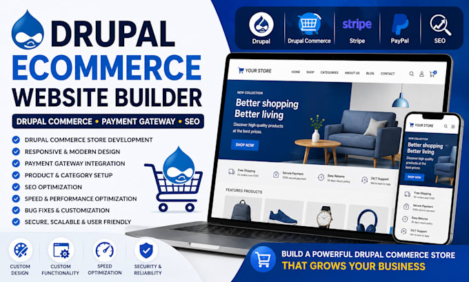 build drupal ecommerce website with drupal commerce payment gateway and SEO