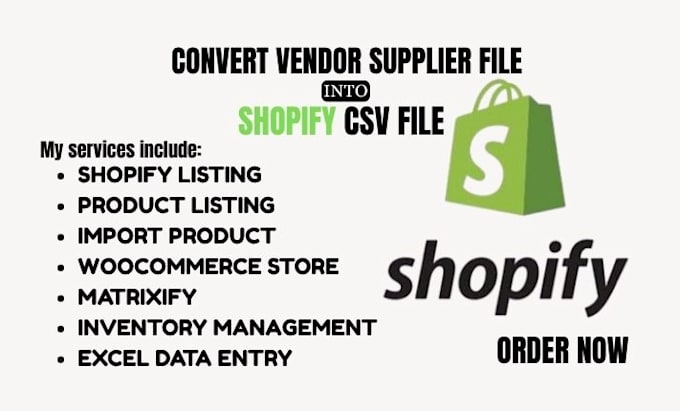 convert vendor supplier file into shopify CSV bulk import product upload content