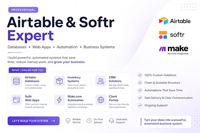 build airtable database inventory softr web app and make automation