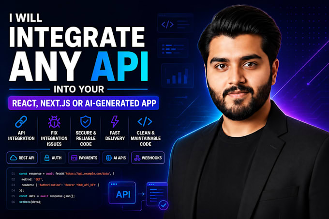 integrate any apis and fix bugs in your react and python web app