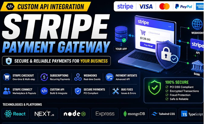 do secure API integration and stripe  payment integration