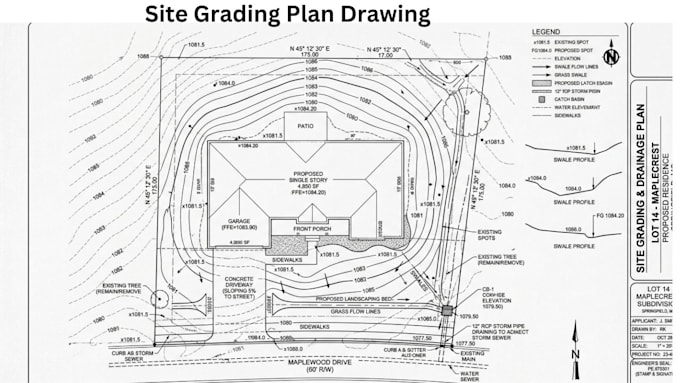 design site grading plan using autocad, erosion plan, site plan, utility plan