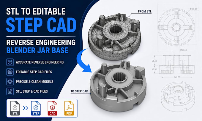 design blender jar base stl to editable step cad reverse engineering cad files
