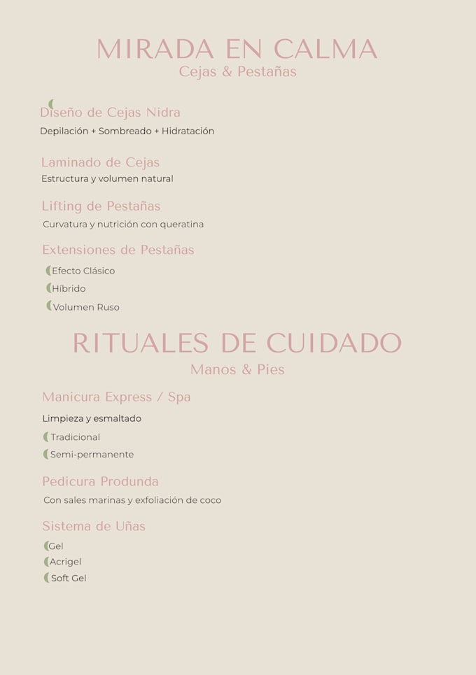design a professional price list or menu