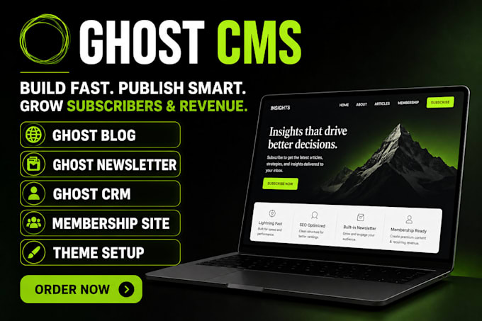 build ghost cms website, setup ghost blog, ghost crm, ghost theme and newsletter