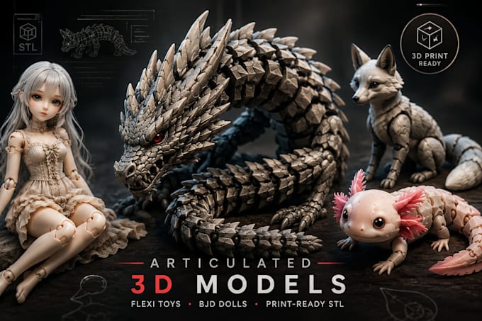 create flexi articulated model 3dbjd doll 3d toys for 3d printing