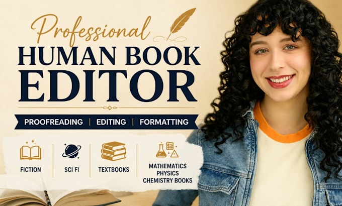 human book editor, proofread fiction book, sci fi, textbook formular book editor