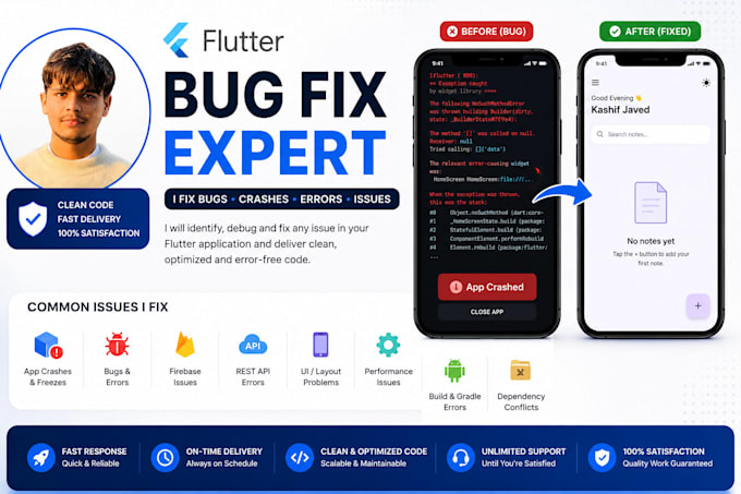 fix flutter bugs, errors, crashes, and issues professionally