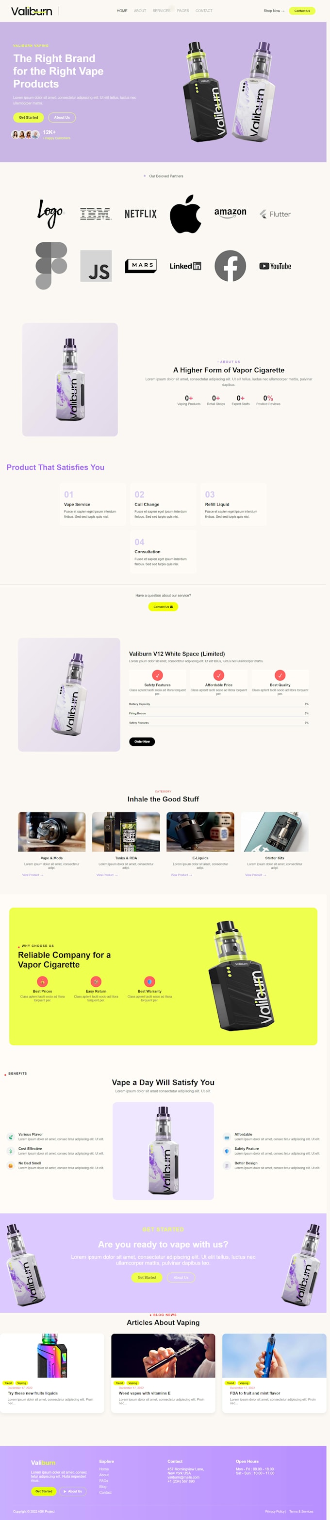 develop a premium vape shop website html template