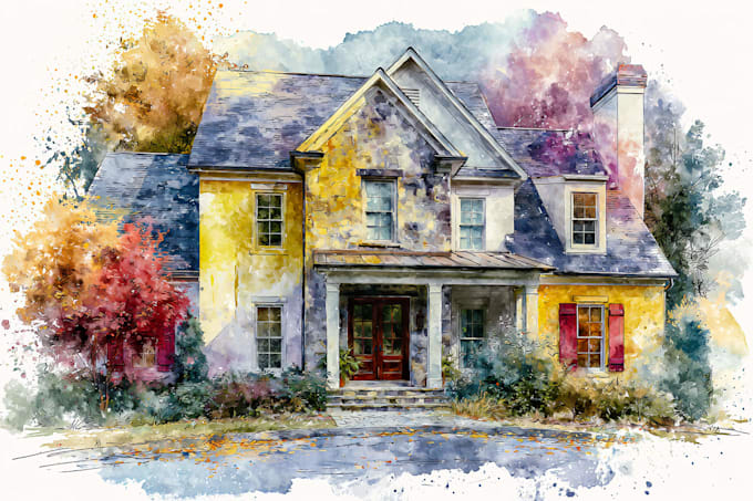 create a watercolor house portrait or buildings