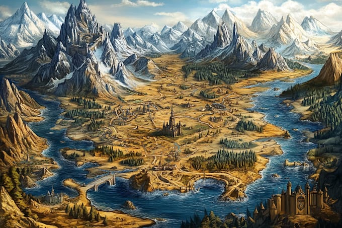 illustrate medieval fantasy and sci fi maps