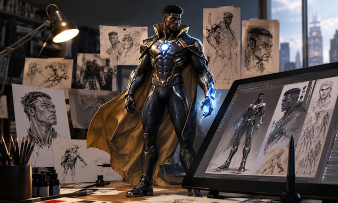 create comic character and superhero art illustration