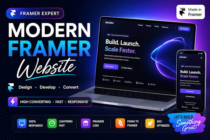design modern framer website, framer landing page, figma to framer