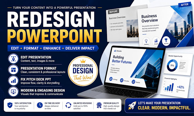 redesign powerpoint, edit presentation, presentation format, fix pitch deck ppt