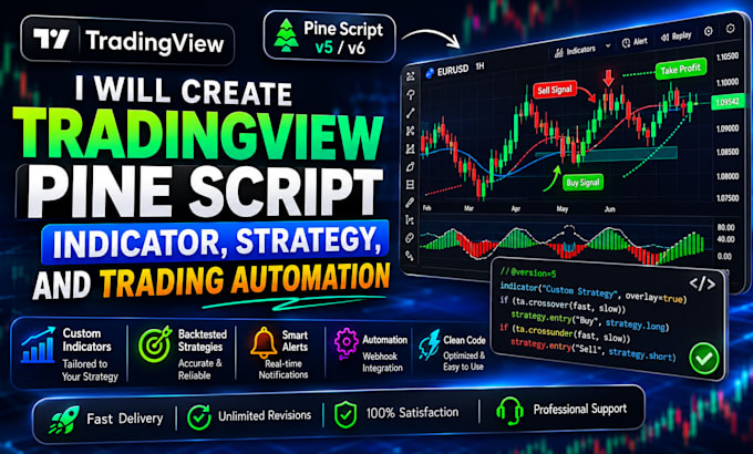 create tradingview pine script indi cator, strategy, trading automation