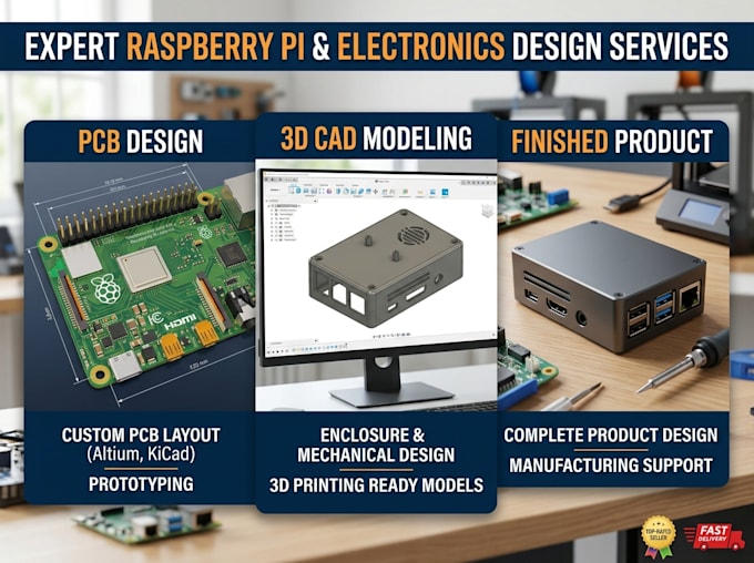 design raspberry pi pcb, enclosure, and 3d cad design