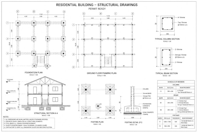 provide structural calculations permit ready drawings for residential building