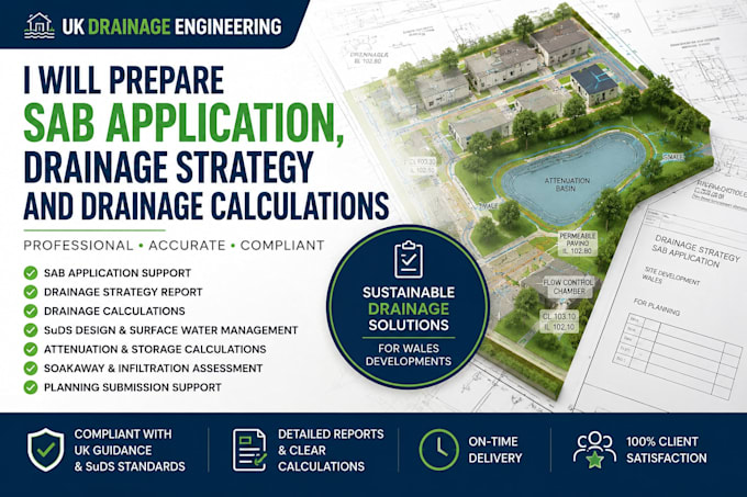 prepare sab application, drainage strategy and drainage calculations