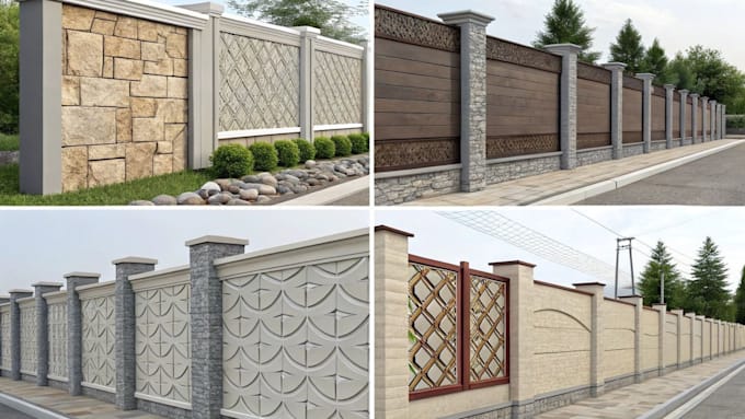 design 3d gate, fence, boundary wall with realistic exterior render