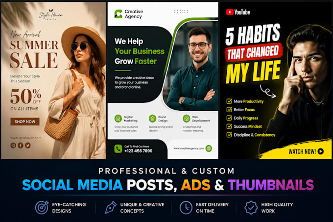 design social media posts and youtube thumbnails